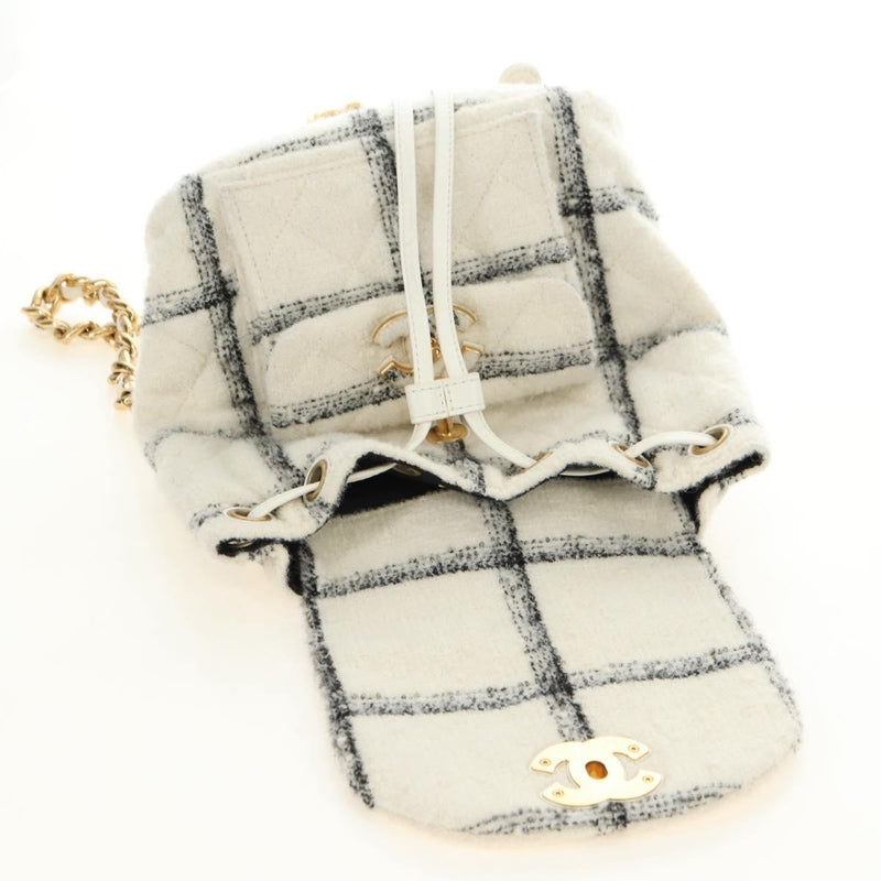 Chanel Duma Drawstring Quilted Wool Tweed Beige Bag