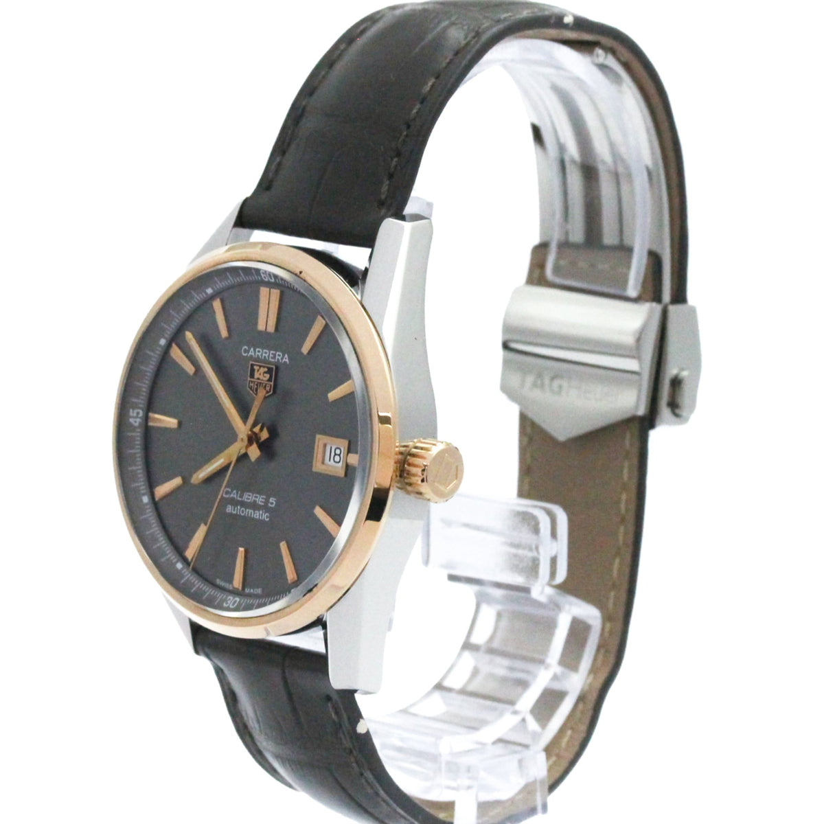 Tag Heuer Carrera Calibre 5 Automatic Stainless Steel And Yellow Gold With Alligator Watches