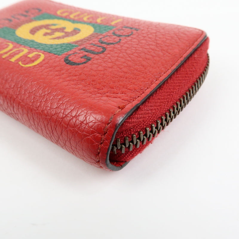 Gucci Logo Zip Card Case Printed Leather Red Accessory