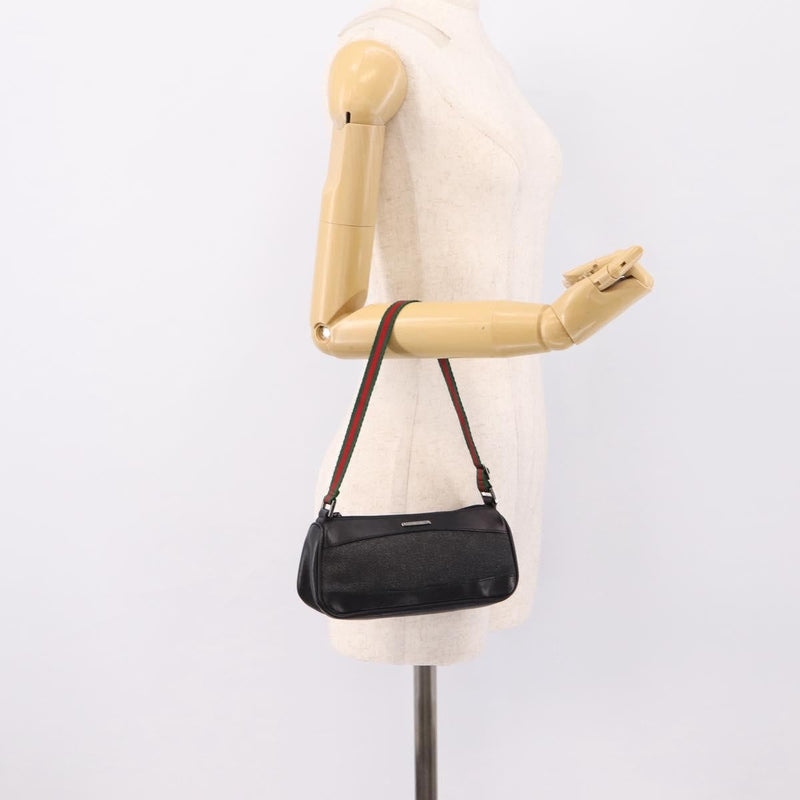Gucci Web Sherry Line Accessory Pouch Denim & Leather Black Canvas