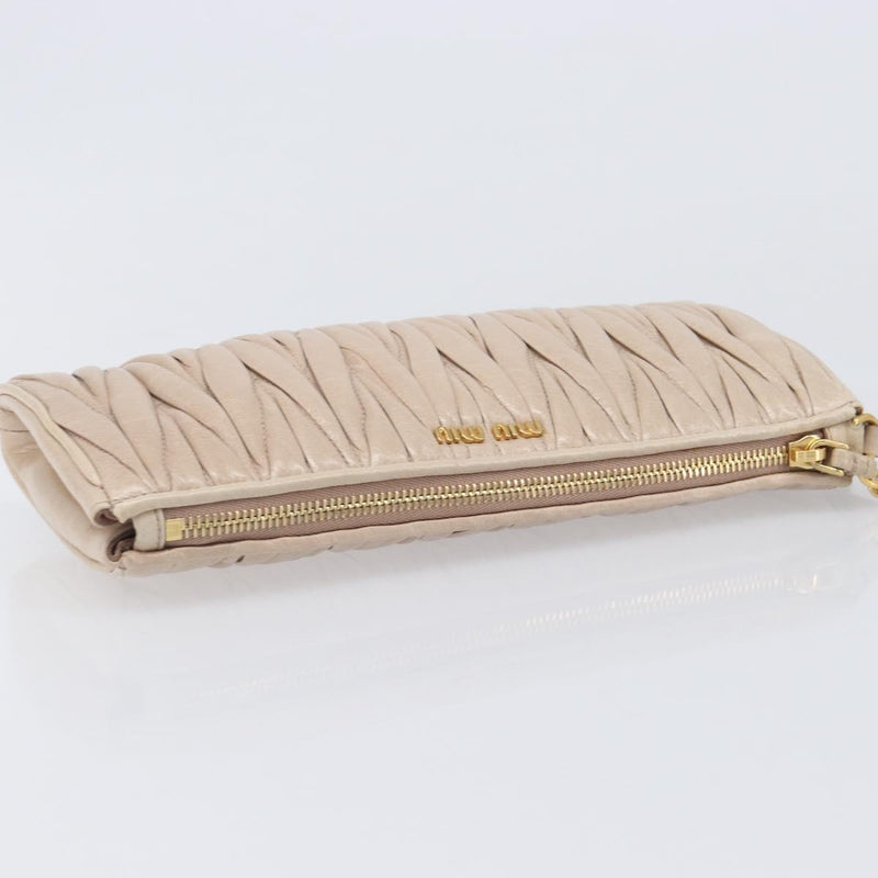 Miu Miu Zip Wristlet Matelasse Leather Beige Bag