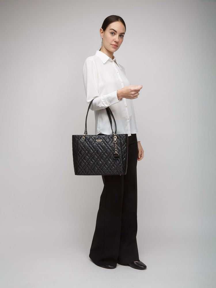 Guess Isemay Noel Tote Bag — Black Polyurethane