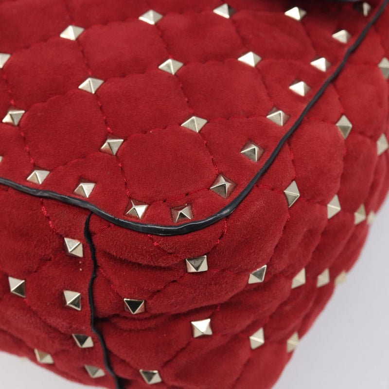 Valentino Garavani Rockstud Spike Flap Quilted Suede Red Bag