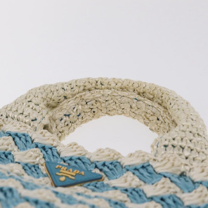 Prada Open Raffia Blue Wood Bag