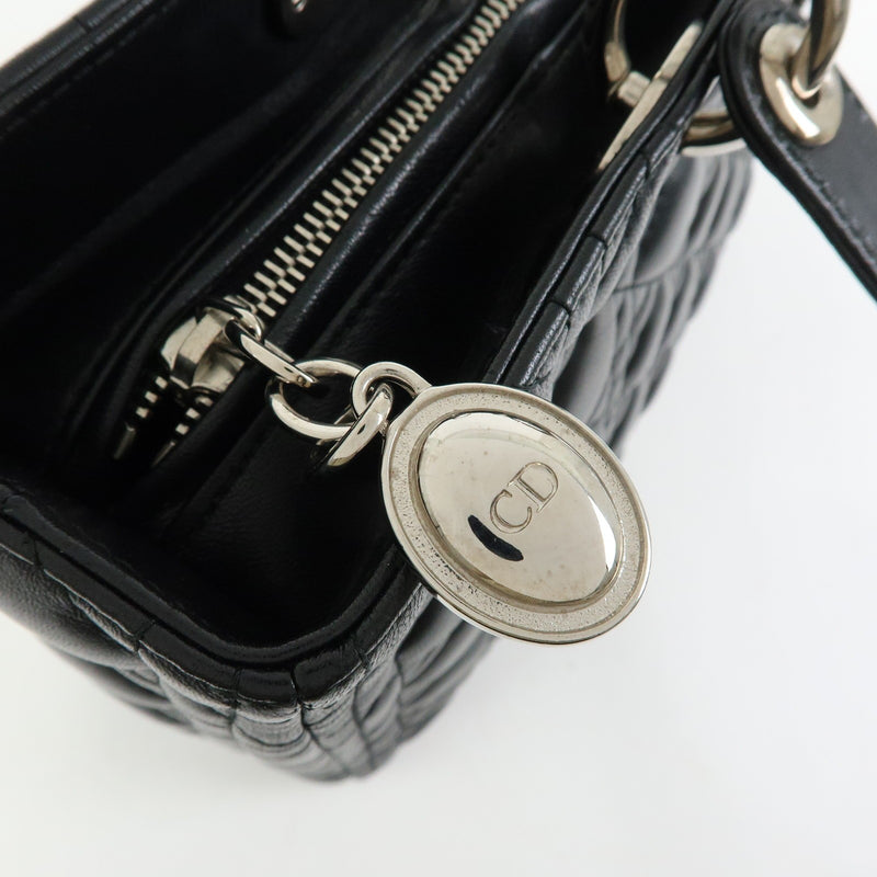 Christian Dior Lady Cannage Quilt Lambskin Black Leather Bag
