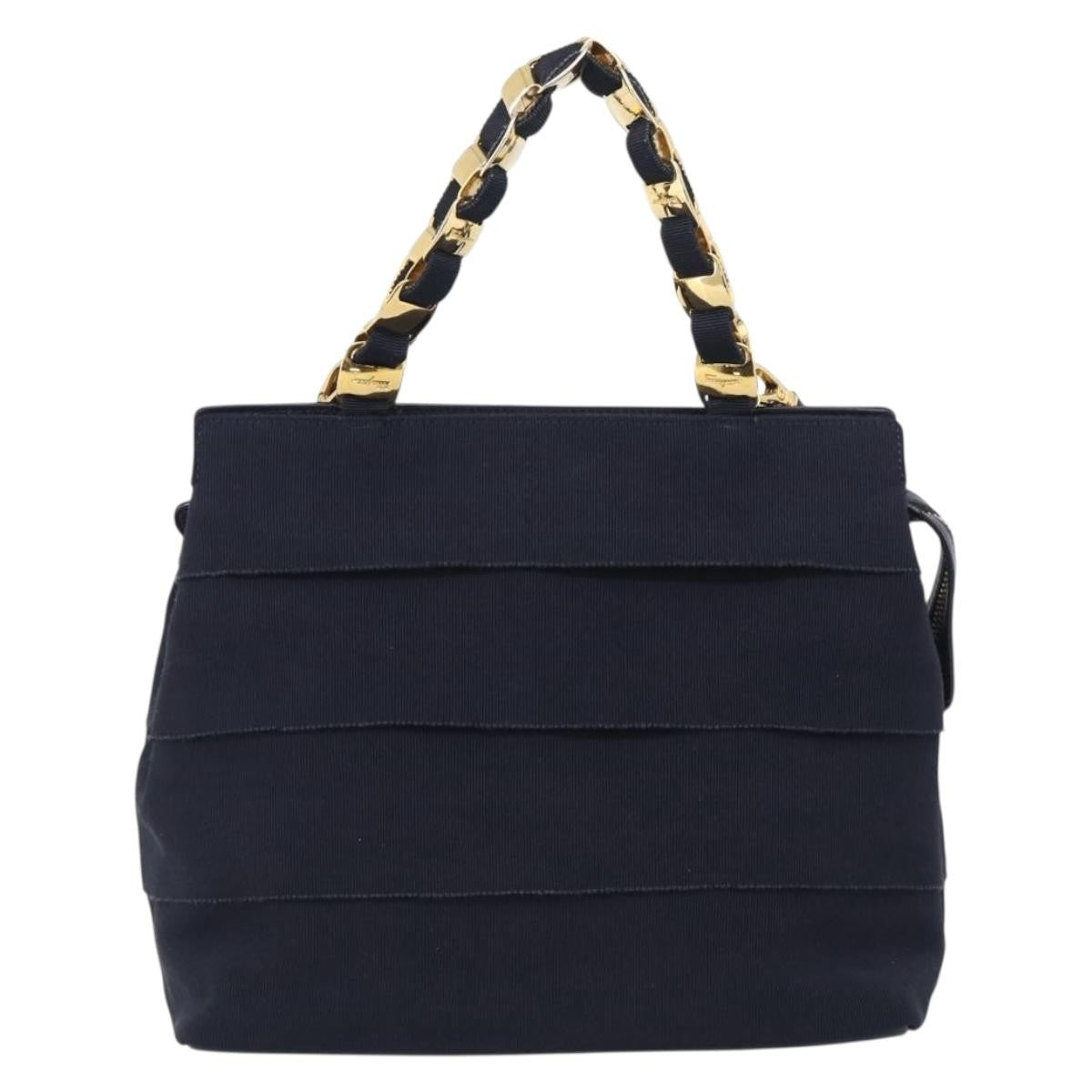 Salvatore Ferragamo Vala Canvas Navy Bag