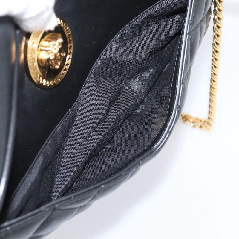 Versace Medusa Icon Front Slip Pocket Camera Quilted Leather Black Bag