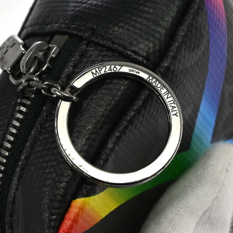 Louis Vuitton Box Pouch Bag Charm And Belt Rainbow Monogram Eclipse Canvas Black Leather