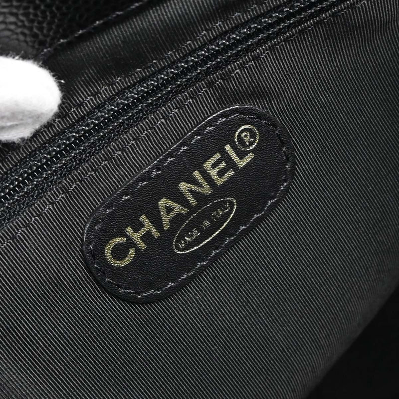 Chanel Vintage Wooden Caviar Black Leather Bag