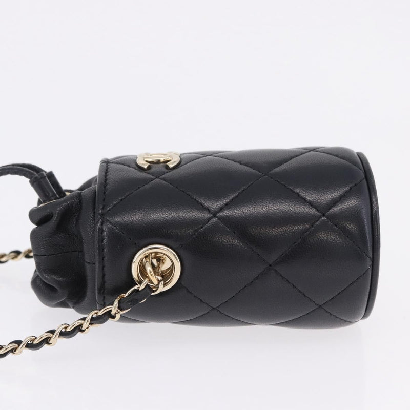 Chanel Drawstring Bucket With Chain Quilted Lambskin Black Leather Bag