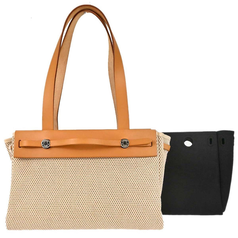 Hermes Herbag Cabas Toile And Leather Beige Canvas Bag