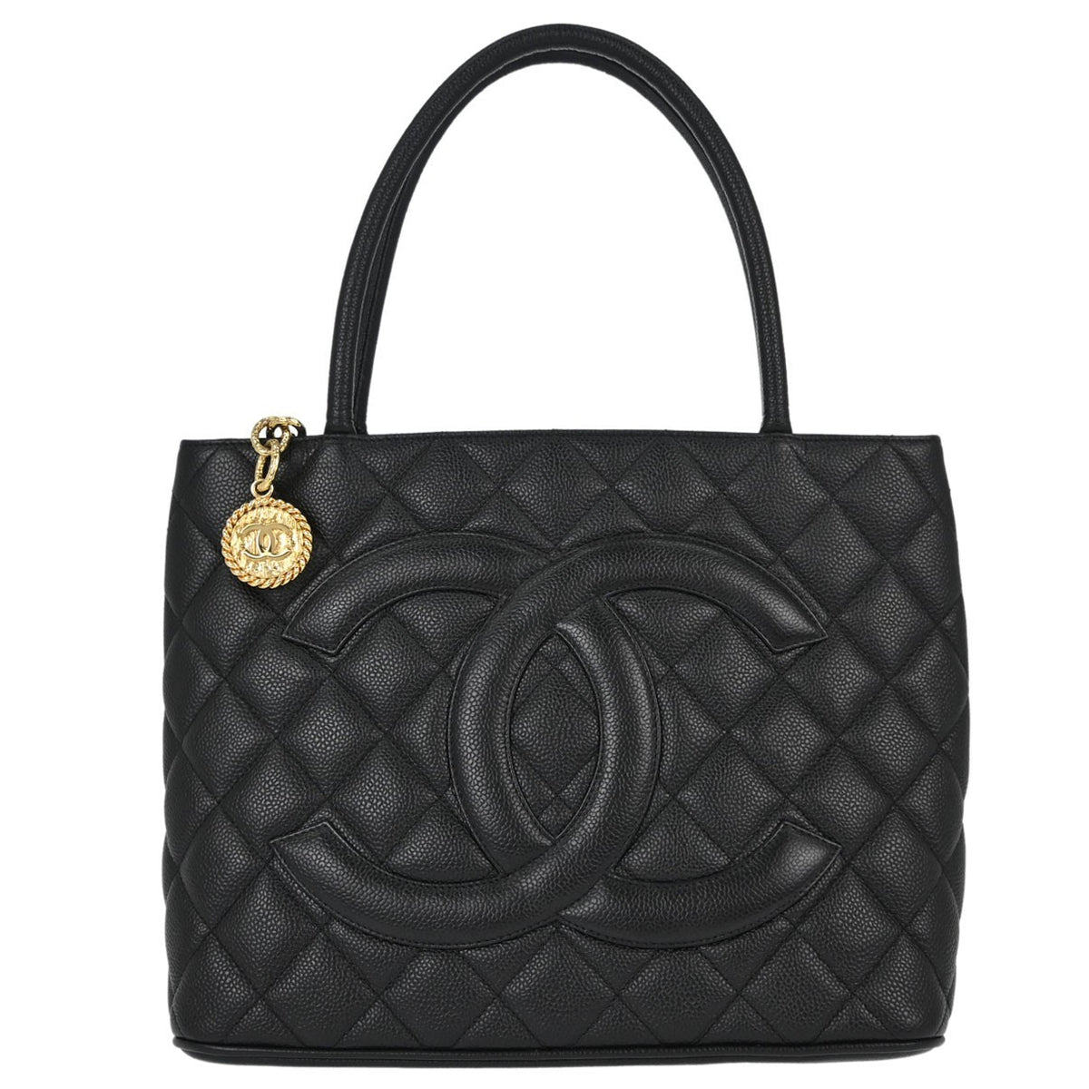 Chanel Medallion Quilted Caviar Black Leather Bag