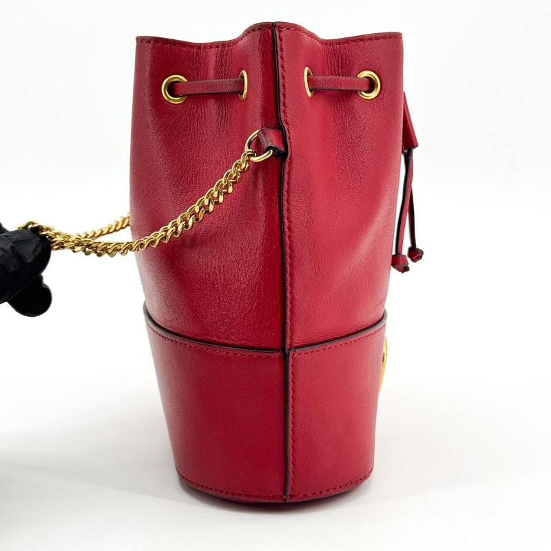 Valentino Garavani Vlogo Drawstring Bucket Leather Gold Bag