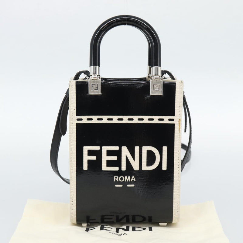 Fendi Sunshine Shopper Patent And Canvas Black Patent_leather Bag