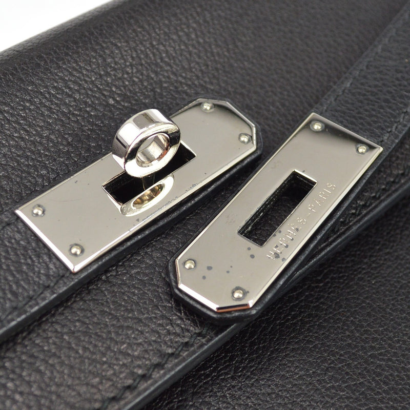 Hermes Kelly Black Evercalf With Palladium Hardware Leather Bag