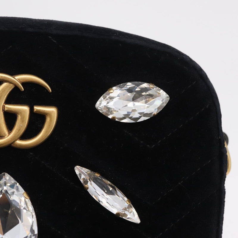 Gucci Gg Marmont Crystal Embellished Matelasse Velvet Black Bag