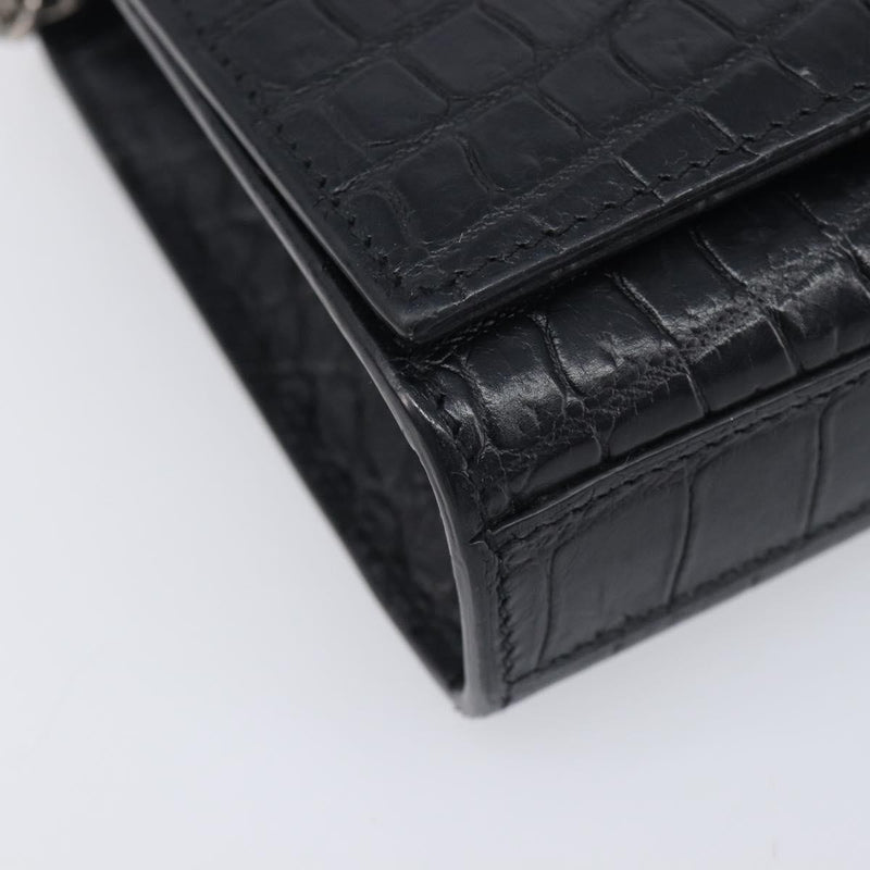 Saint Laurent Classic Monogram Tassel Chain Crocodile Embossed Leather Black Bag