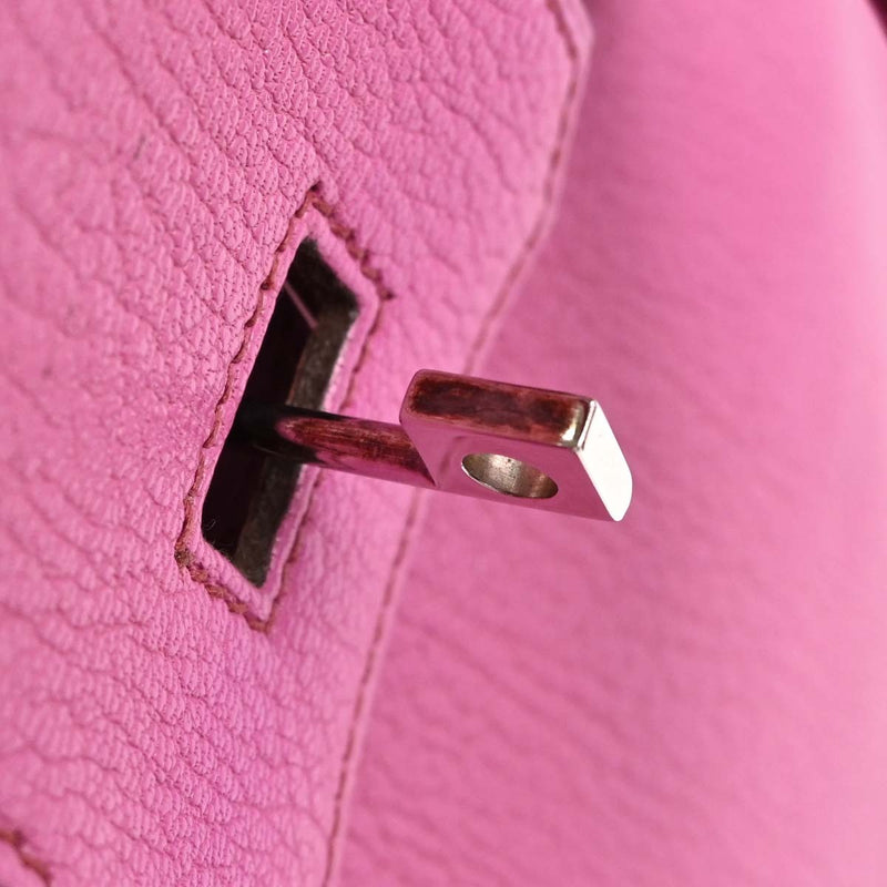 Hermes Hac Birkin Pink Chevre De Coromandel With Palladium Hardware Leather Bag
