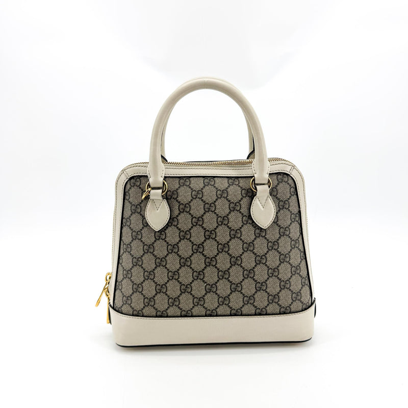 Gucci Horsebit 1955 Top Handle Gg Coated Canvas With Leather Beige Bag