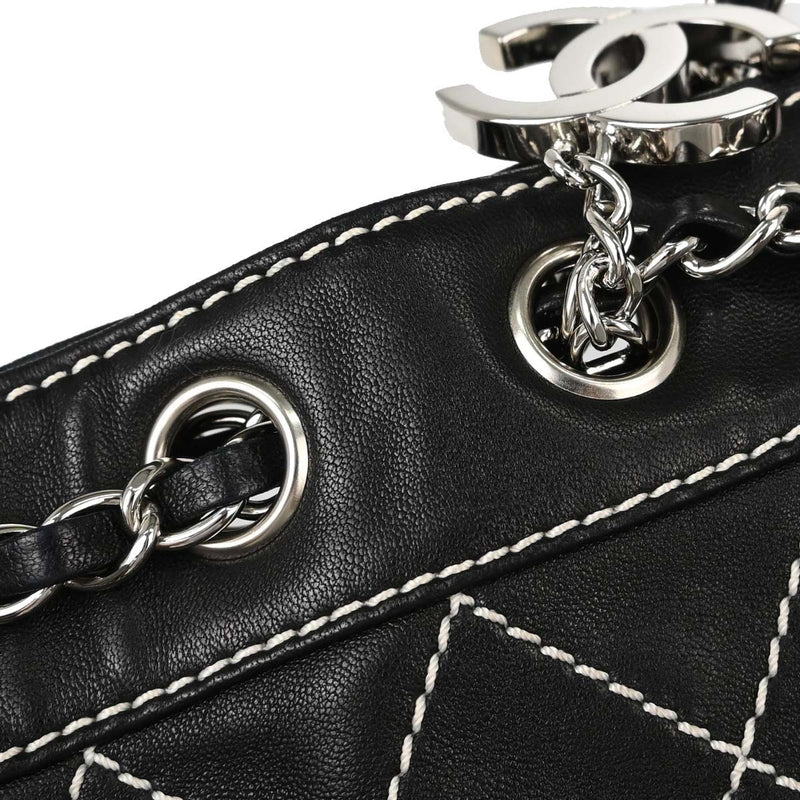 Chanel Surpique Chain Quilted Leather Black Calfskin Bag