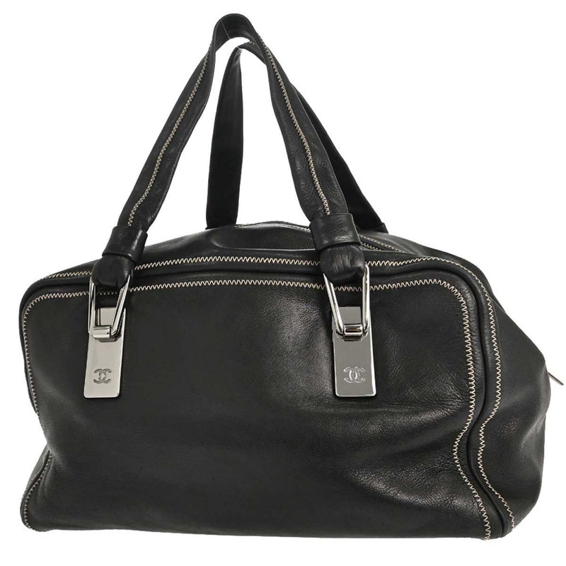 Chanel Vintage Bowler Lambskin Black Leather Bag