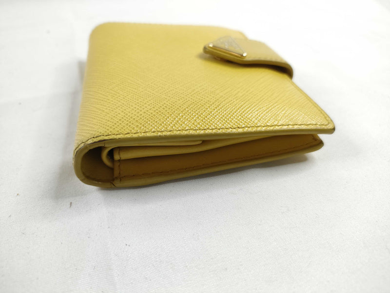 Prada Saffiano Bifold Leather Yellow Accessory