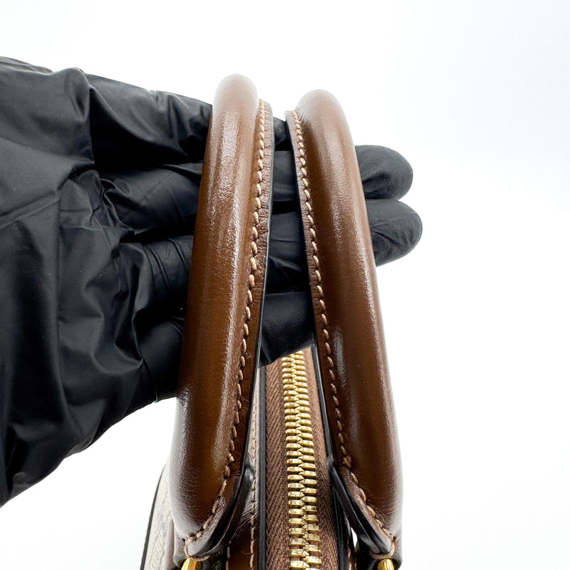 Gucci Horsebit 1955 Top Handle Gg Coated Canvas With Leather Brown Bag