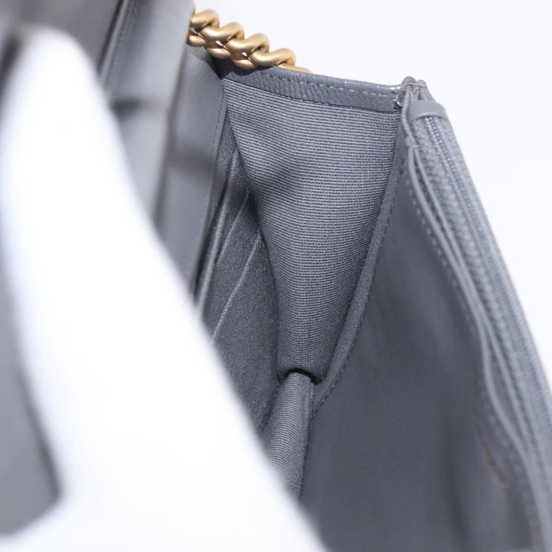 Chanel Boy Wallet On Chain Quilted Caviar Gray Leather Bag