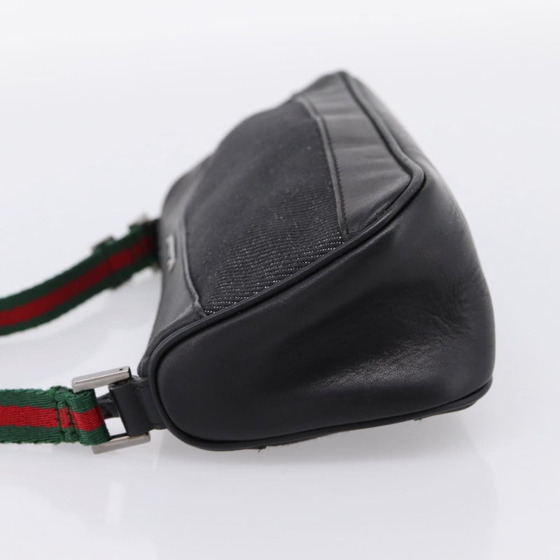 Gucci Web Sherry Line Accessory Pouch Denim & Leather Black Canvas