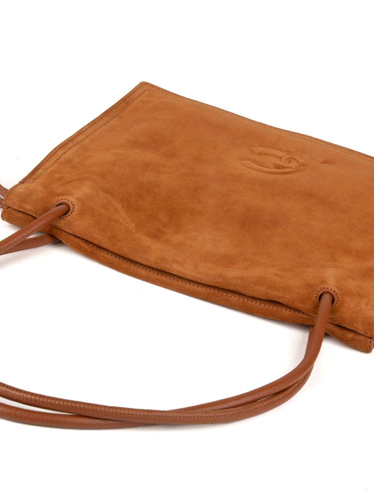 Coccinelle Embossed Logo Cowhide Shoulder Bag — Cognac