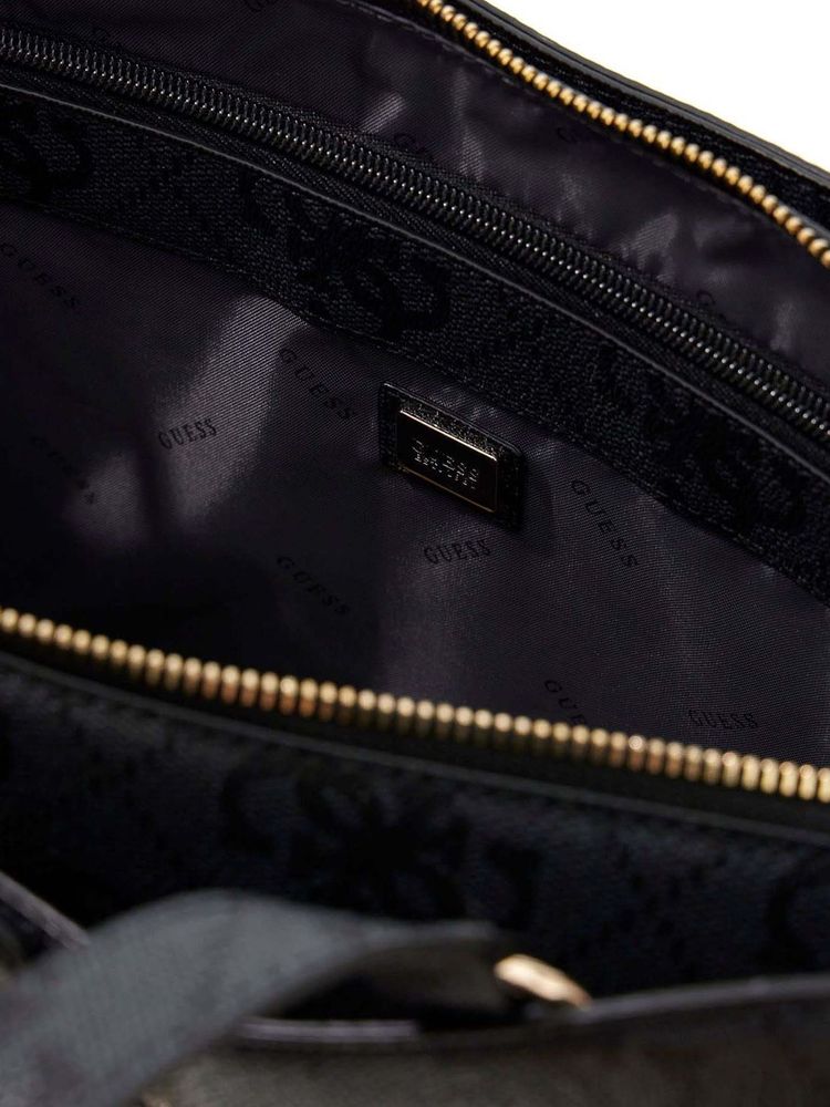 Guess Logo-Jacquard Tote Bag — Black Polyurethane