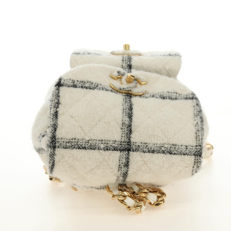Chanel Duma Drawstring Quilted Wool Tweed Beige Bag