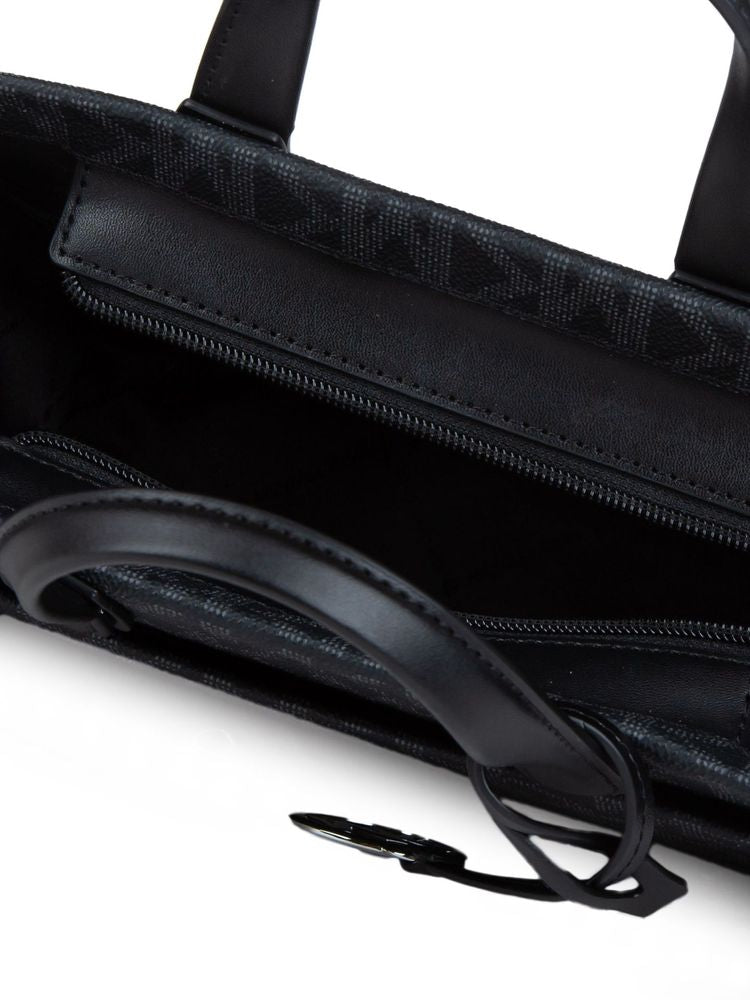 Michael Kors Signature Logo Canvas Satchel — Black Polyurethane