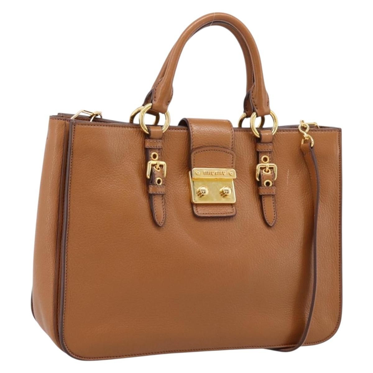 Miu Miu Madras Convertible Lock Leather Brown Bag