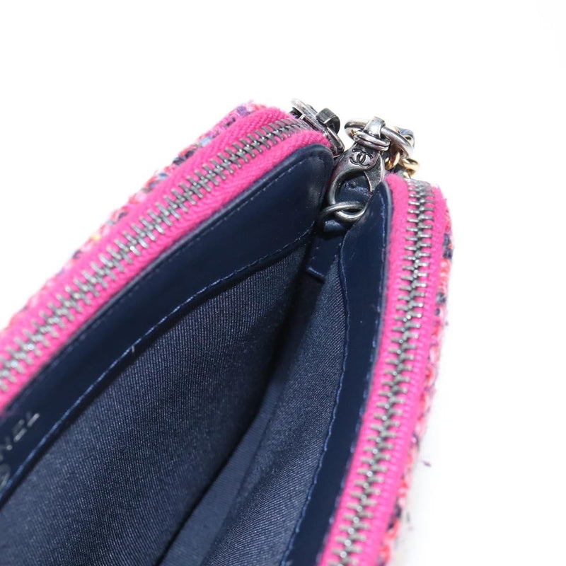 Chanel Gabrielle Double Zip Clutch With Chain Quilted Tweed Pink