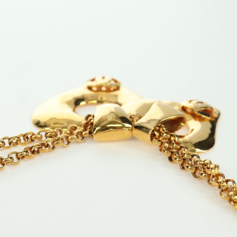 Chanel Vintage Cc Heart Pendant Long Metal Gold Bijoux