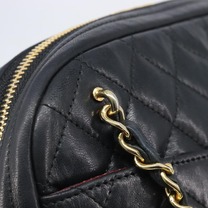 Chanel Vintage Front Pocket Camera Chevron Lambskin Black Leather Bag