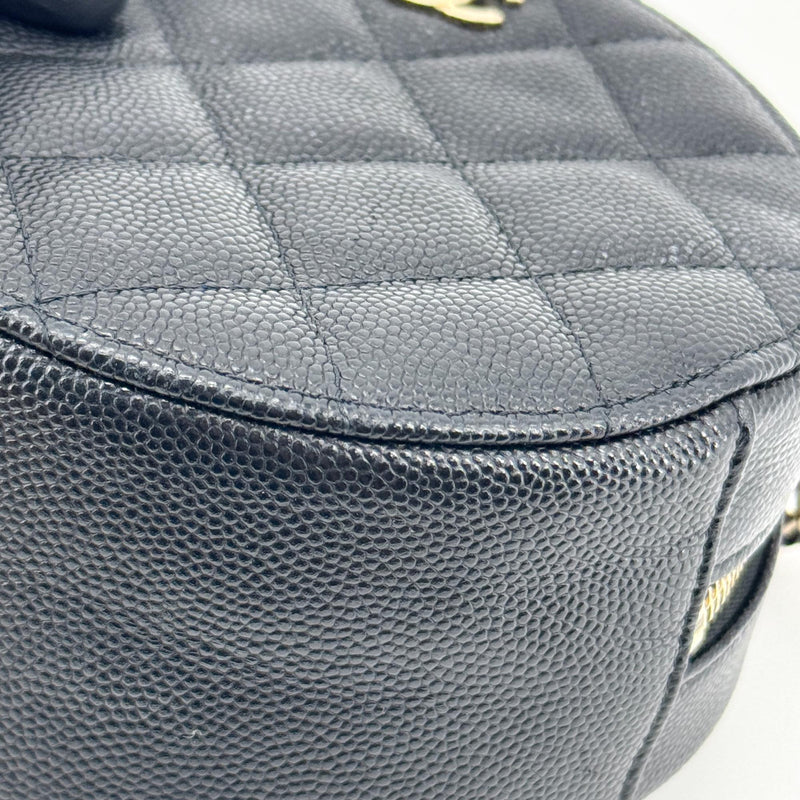 Chanel Round Chain Quilted Caviar Black Leather Bag