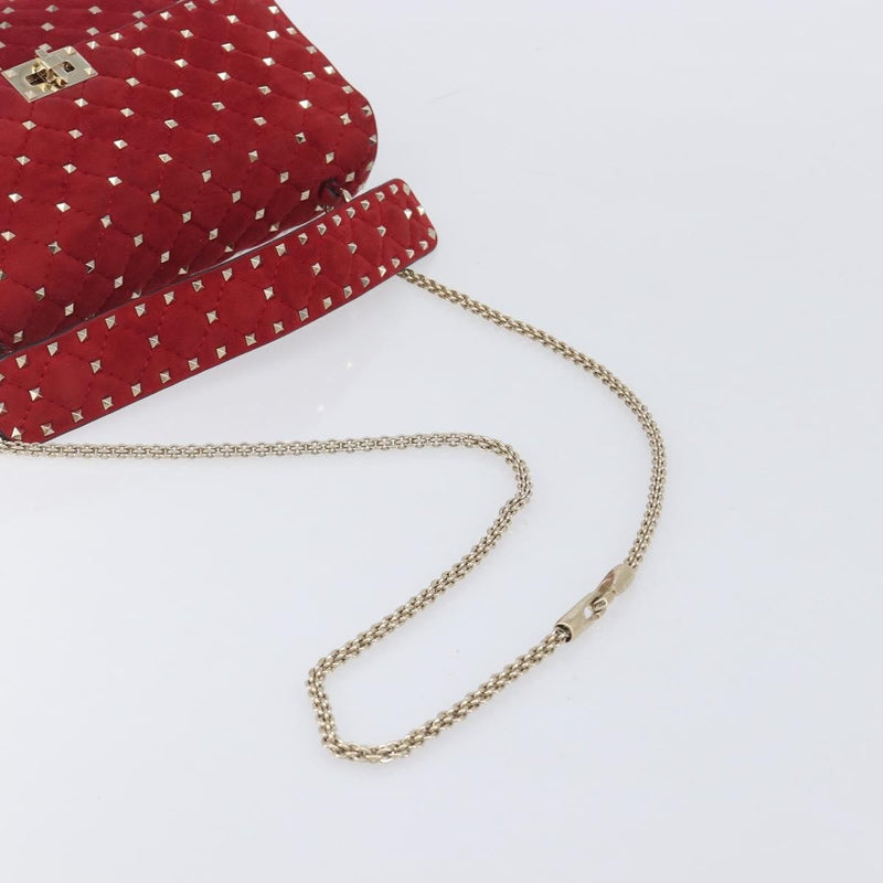 Valentino Garavani Rockstud Spike Flap Quilted Suede Red Bag