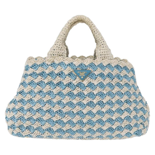 Prada Open Raffia Blue Wood Bag