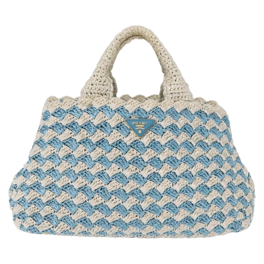 Prada Open Raffia Blue Wood Bag