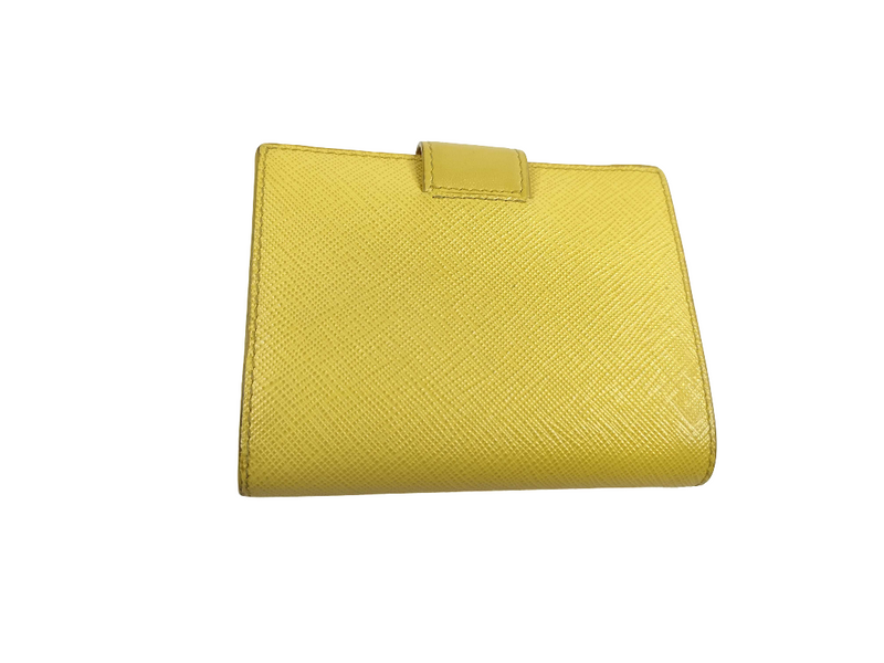 Prada Saffiano Bifold Leather Yellow Accessory