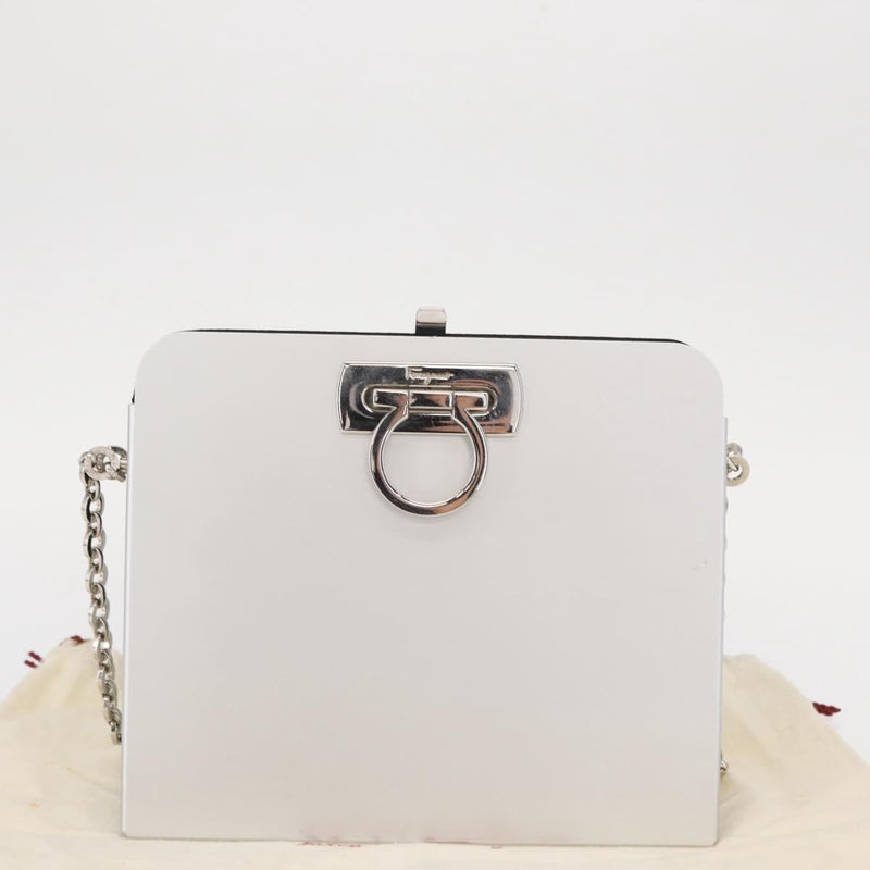 Salvatore Ferragamo Vintage Gancini Chain Leather Silver Stainless_steel Bag