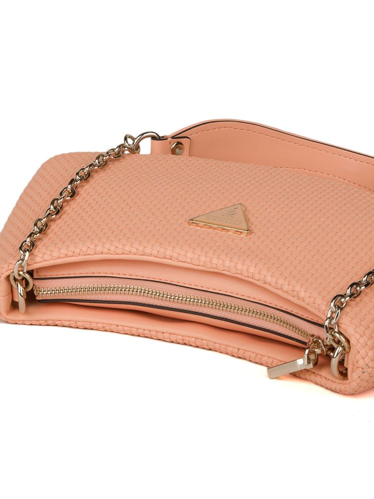 Guess Quilted Textured Polyurethane Shoulder Bag — Orange