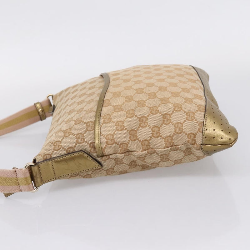 Gucci Zip Messenger Gg Canvas With Perforated Leather Beige