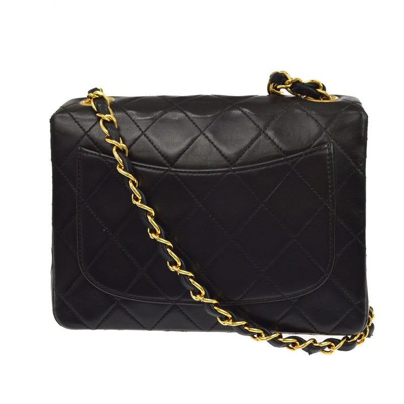 Chanel Vintage Square Classic Single Flap Quilted Lambskin Black Leather Bag