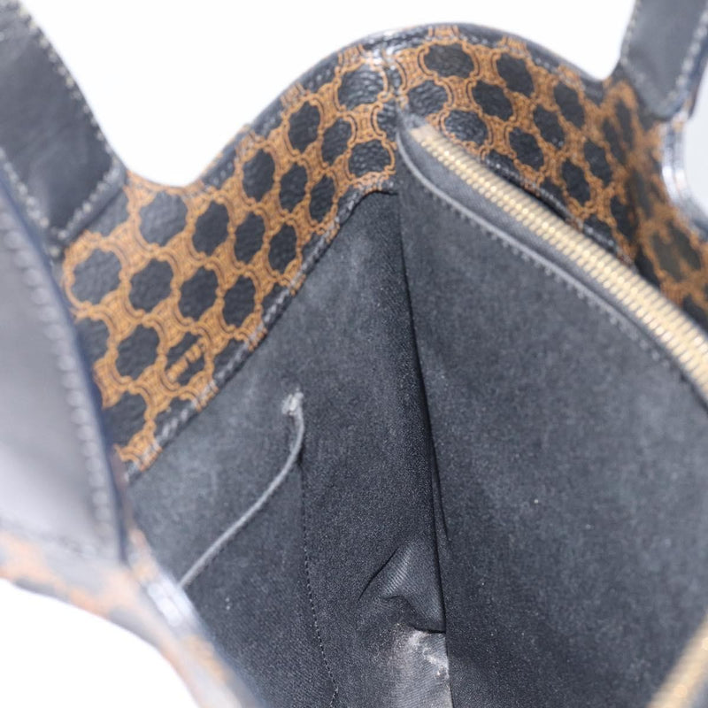 Celine Vintage Macadam Canvas And Leather Black Bag