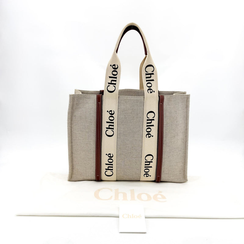 Chloe Woody Tote Canvas With Leather Brown