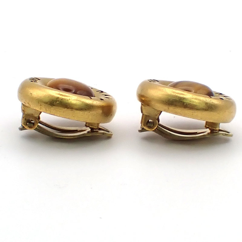 Chanel Vintage Round Cc Button Clip-On Metal And Faux Pearl Gold Gold_plated Bijoux