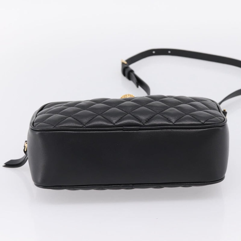 Versace Medusa Icon Front Slip Pocket Camera Quilted Leather Black Bag